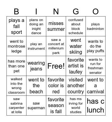 Summer/Facts Bingo Card