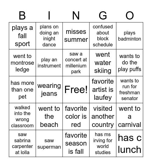 Summer/Facts Bingo Card
