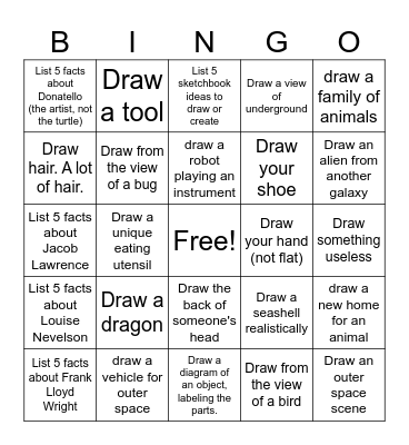 Sketchbook Drawing Prompt Bingo (#1) Bingo Card
