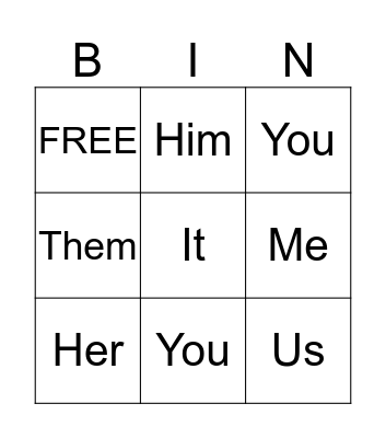 Objective Pronouns Bingo Card