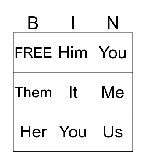 Objective Pronouns Bingo Card