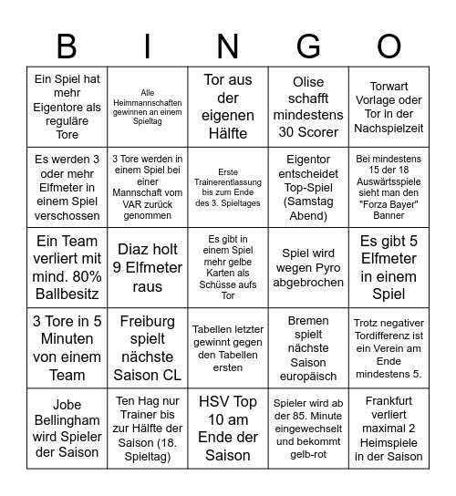 Bundesliga 25/26 Bingo Card