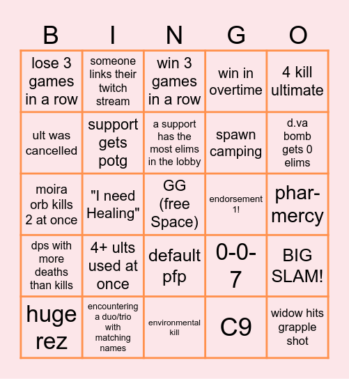 Overwatch Quickplay Bingo: Dino Edition Bingo Card