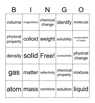 Matter and Its Properties Bingo Card