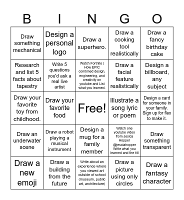 Sketchbook Drawing Bingo #2 Bingo Card