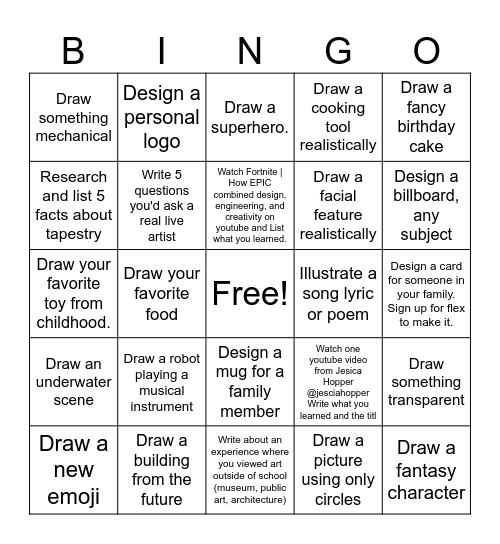 Sketchbook Drawing Bingo #2 Bingo Card