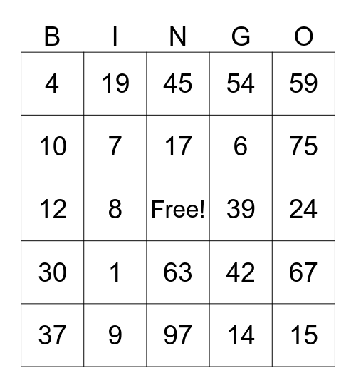 Order of Operation Bingo Card
