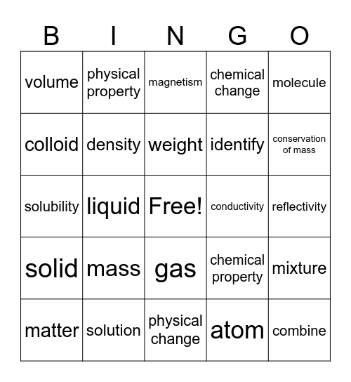 Matter and Its Properties Bingo Card