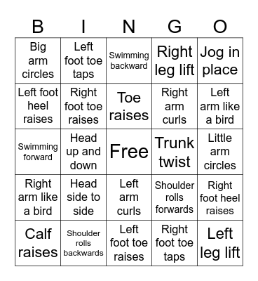 Fitness Bingo Card