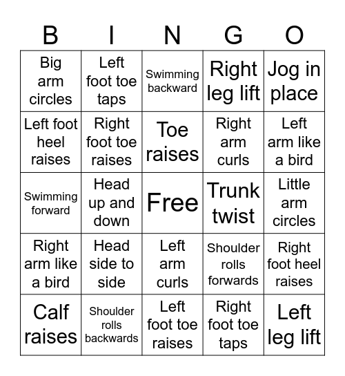 Fitness Bingo Card