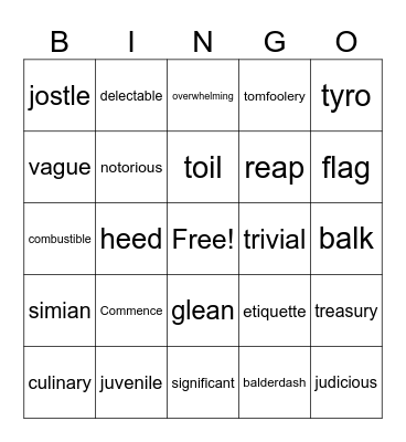 Vocab Bingo Card