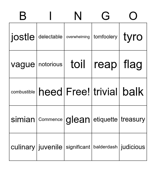 Vocab Bingo Card