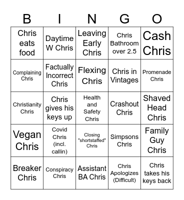 Chris-isms Bingo Card