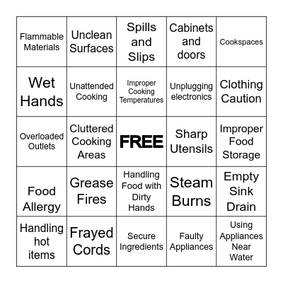 Kitchen Safety BINGO Card
