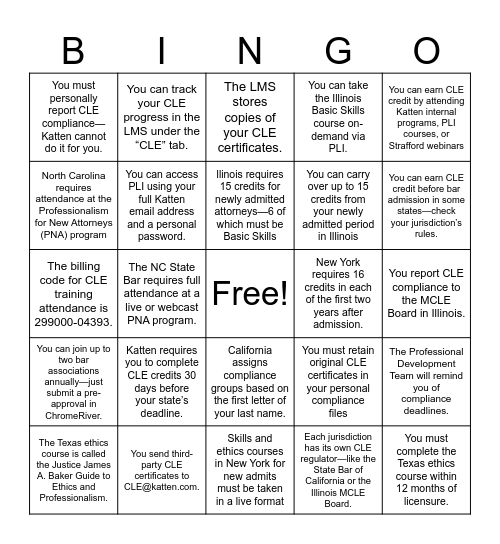 Katten CLE Bingo Card