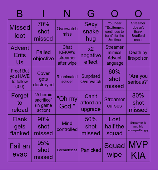 Pottkits Wailing Wednesday XGOON BINGOO Bingo Card