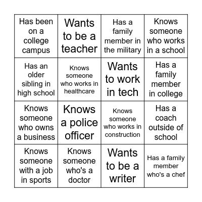 Social Capital Bingo Card