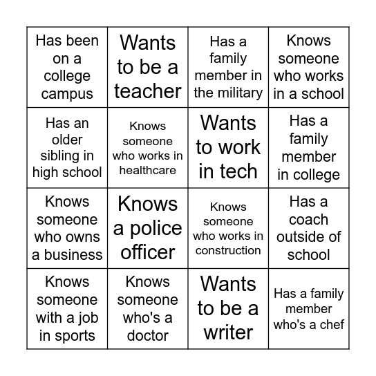 Social Capital Bingo Card