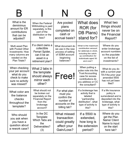 Manager Fun Friday Bingo Card
