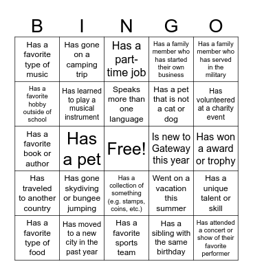 Untitled Bingo Card