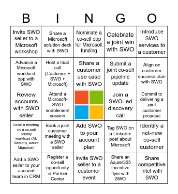 Co-sell Bingo Card