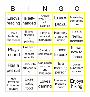 Human Bingo Card