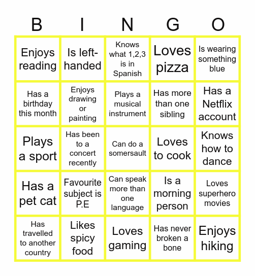Human Bingo Card