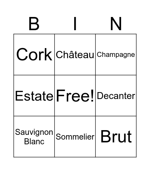 Emily's wine bingo Card