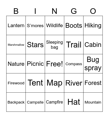 Camping Bingo Card