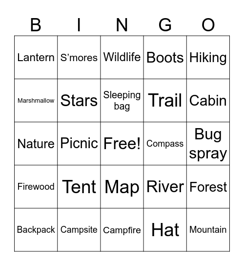 Camping Bingo Card
