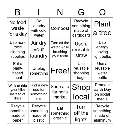 Earth Day Bingo Card