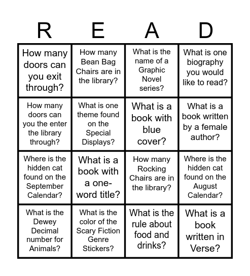 LIBRARY ORIENTATION Bingo Card