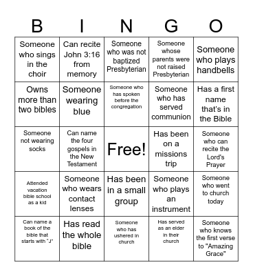 Christian Bingo! Find someone who... Bingo Card