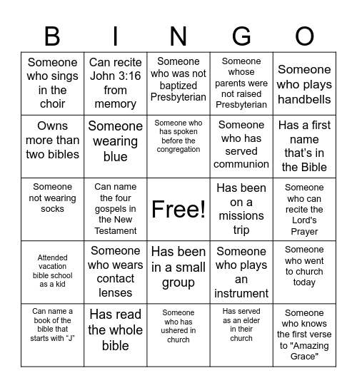 Christian Bingo! Find someone who... Bingo Card