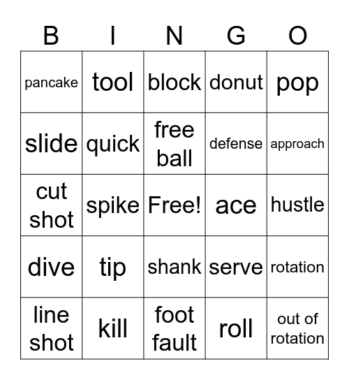 Volleyball Bingo Card