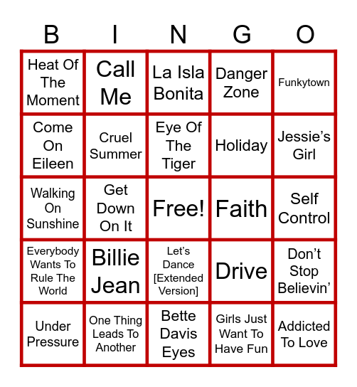 80s Summer Bingo Card