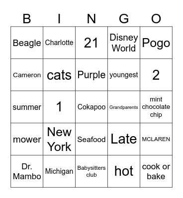 Mrs. Sacks Bingo Card