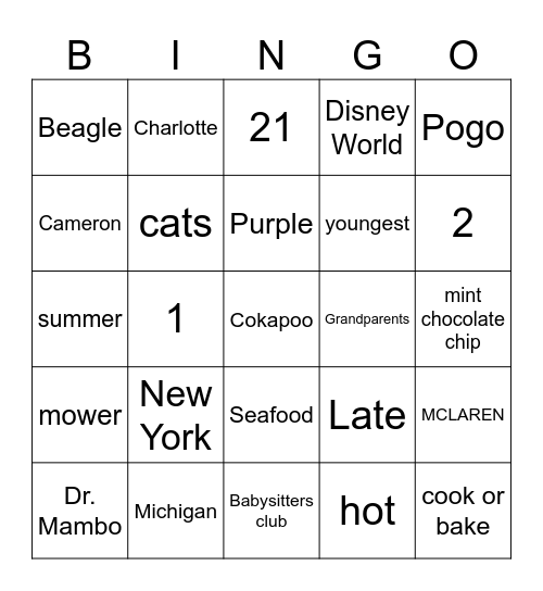 Mrs. Sacks Bingo Card