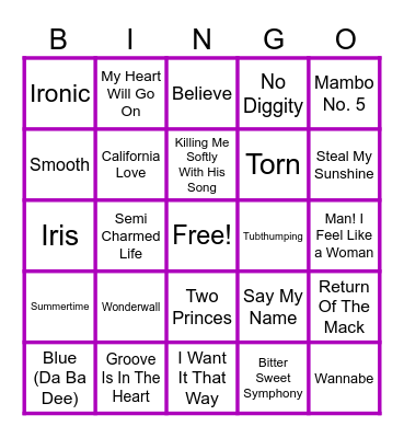 90s Summer Bingo Card