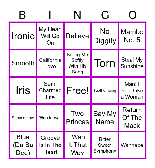 90s Summer Bingo Card