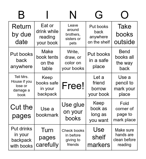 Book Care Bingo Card