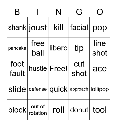 Volleyball Bingo Card