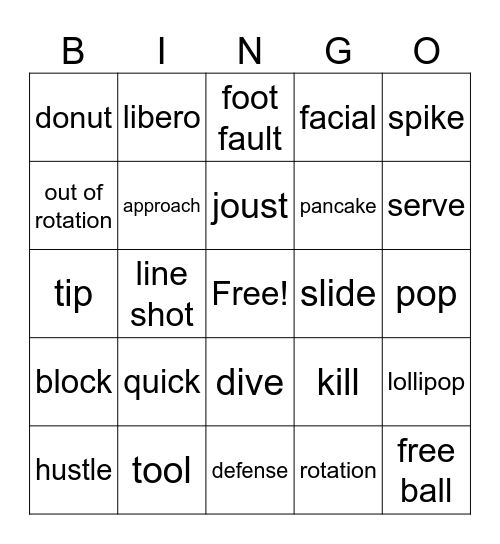 Volleyball Bingo Card