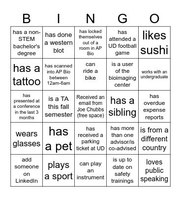 People Bingo: Find someone who... Bingo Card