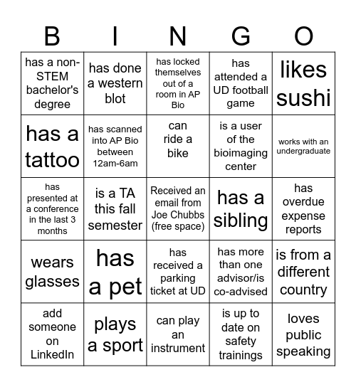 People Bingo: Find someone who... Bingo Card