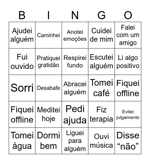 Saúde Mental - Setembro Amarelo Bingo Card