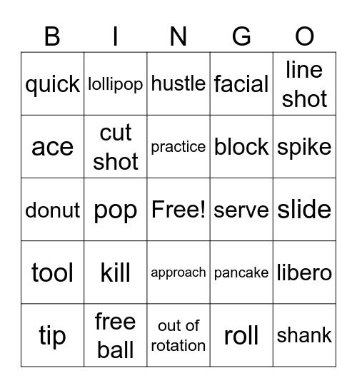 Volleyball Bingo Card