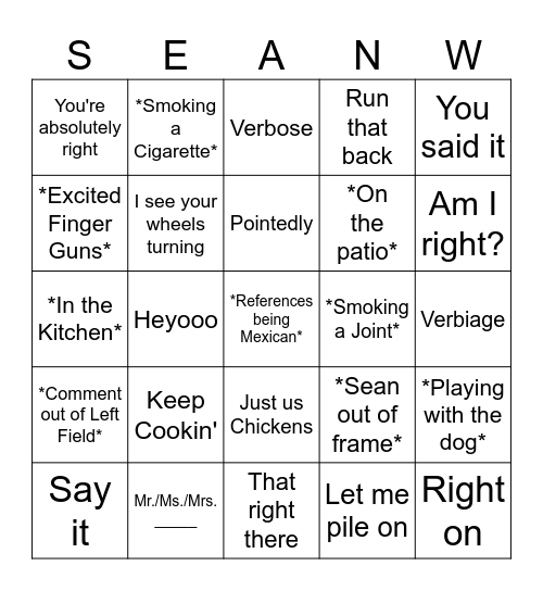 Satterlee Bingo Card