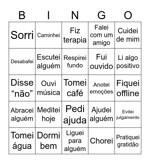 Saúde Mental - Setembro Amarelo Bingo Card