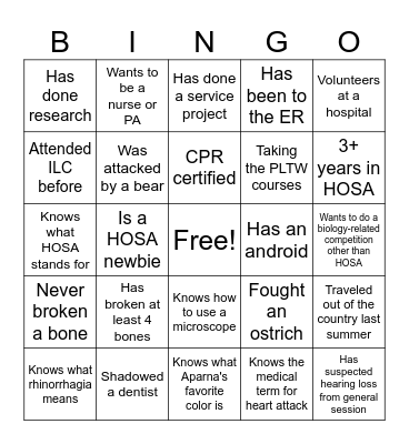 HOSA Bingo 25-26 Bingo Card